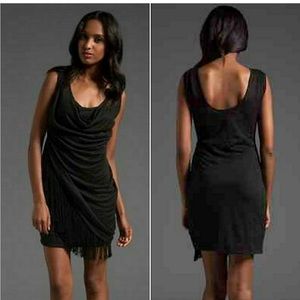 Elizabeth and James Black Bobbie Linen Fringed Mini Dress Small